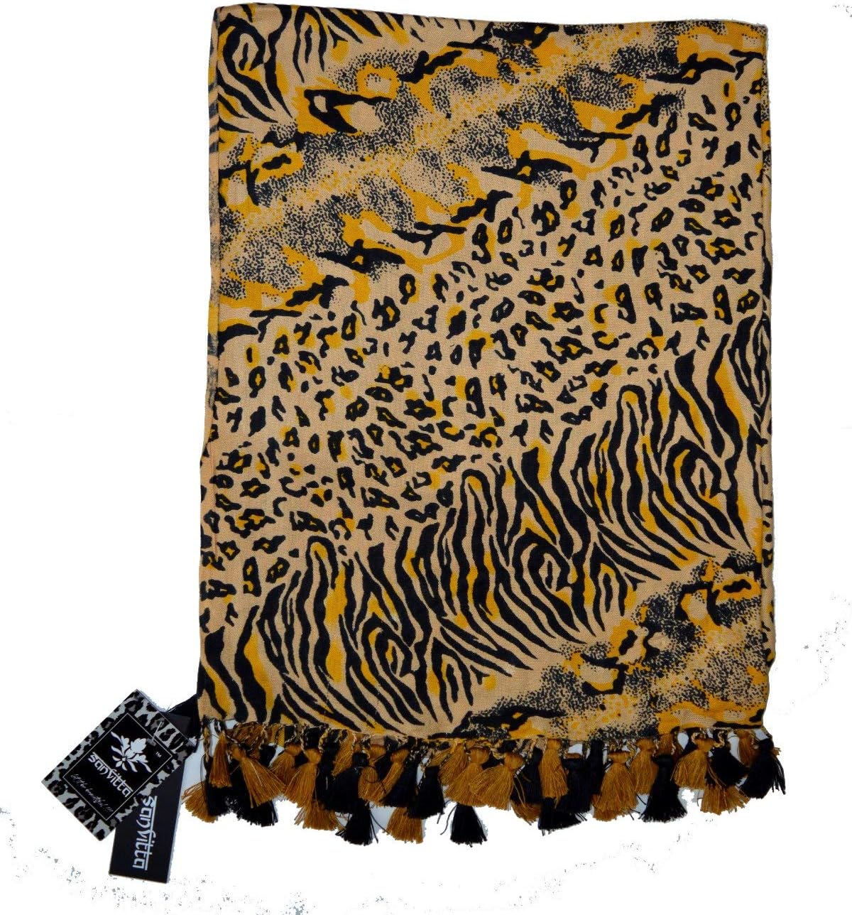 Sanvitta Women's Viscose Cheetah Animal Print Stole Wrap with Tassels (MTY-TP-11, Beige, Free Size)