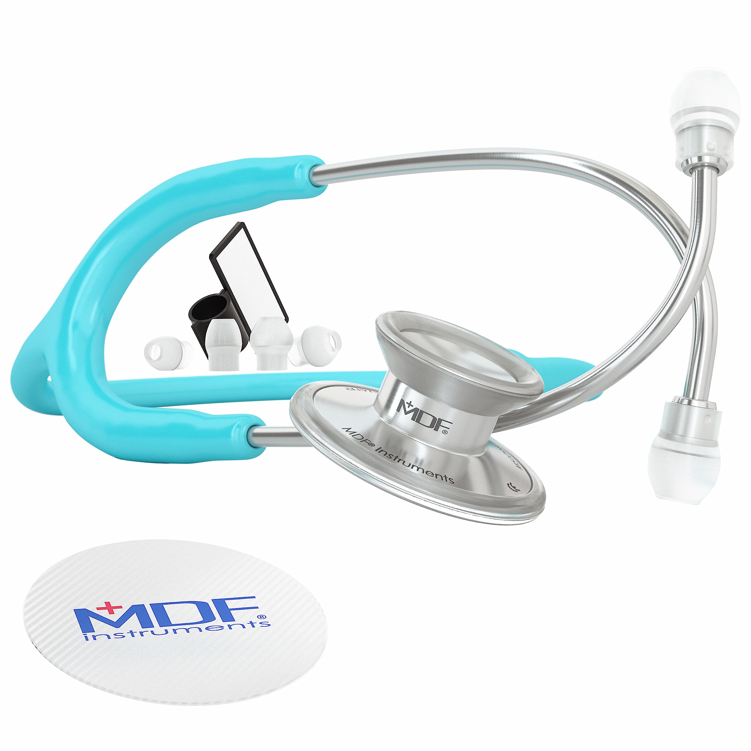 MDF Instruments, Acoustica Lightweight Stethoscope for Doctors, Nurses, Students, Home Health Use, Adult, Dual Head, Pastel Blue Tube, Silver Chestpiece-Headset, MDF747XP03 โ image 1