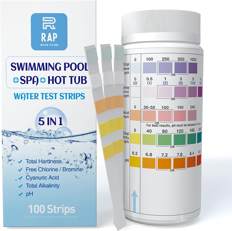 RAP Water Testing 5 in 1 Test Strips for Pools, Hot Tubs & Spas - 100 Count