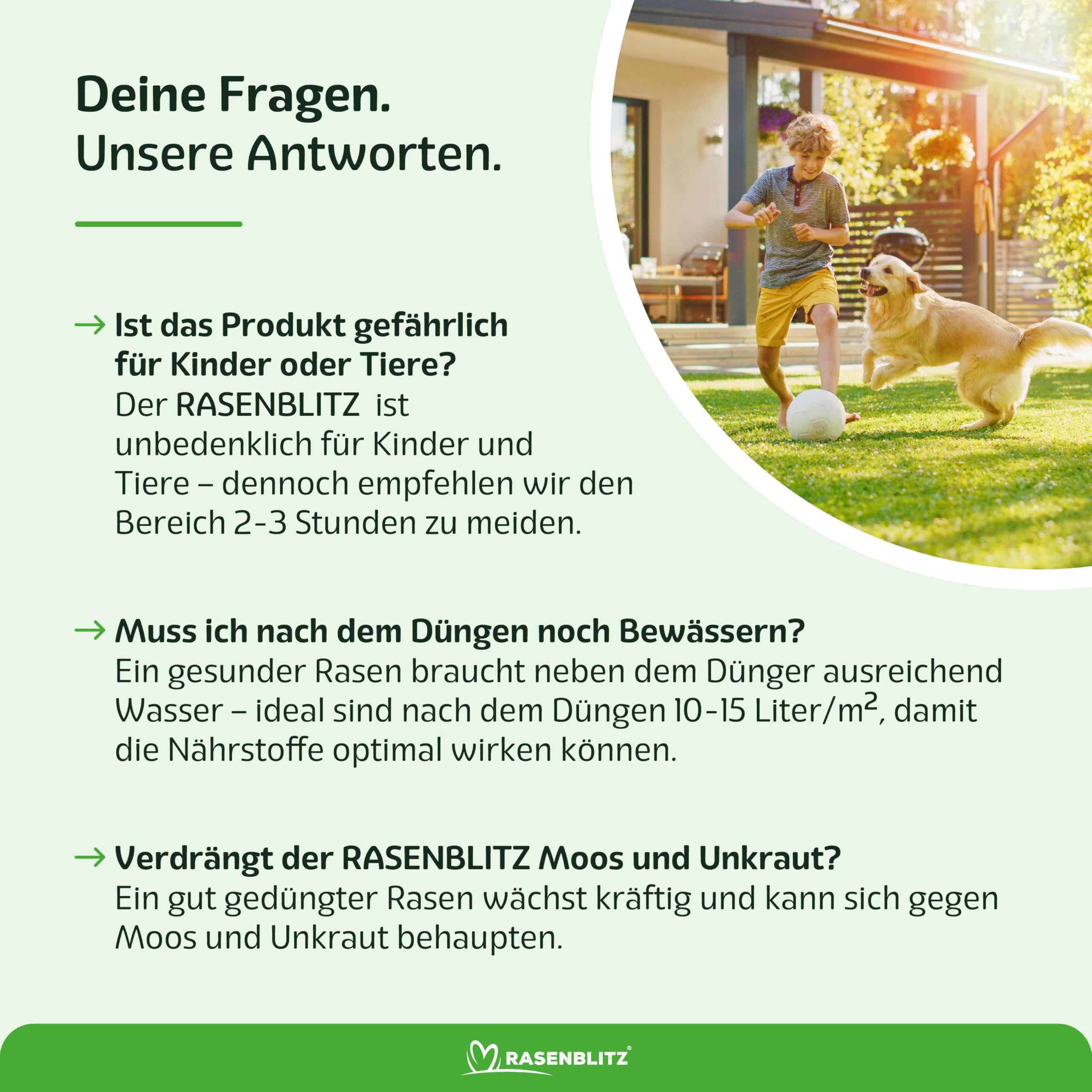 RASENBLITZ Rasendünger Sommer flüssig 2 L – flüssiger Rasendünger für starken Rasen trotz Hitze – ideal zur Ergänzung zu Rasensamen – inkl. Sprühflasche – Anwendung direkt am Gartenschlauch 6