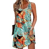 Zeagoo Womens Summer Dress 2026 Loose V Neck Sleeveless Sundresses Swimsuit Coverup with Pockets Floral Tank Dresses
