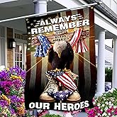 Always Remember Our Heroes Memorial Day Flag 3x5 Ft 4th of July Independence Day Veterans Day Flag Polyester Double Sided Mirror Printing for Outdoor House Yard Patriotic Holiday Banner Decor Gift