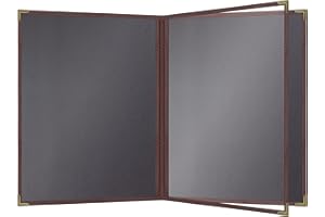 Goodsmart Pajco Style Restaurant Menu Covers – Pack of 10, Side-Loading Menu Holders, Single Stitched Edge, Clear Vinyl Menu Sleeves, Leatherette Trim, Gold Corners, Burgundy, 4 View (8.5" x 11")