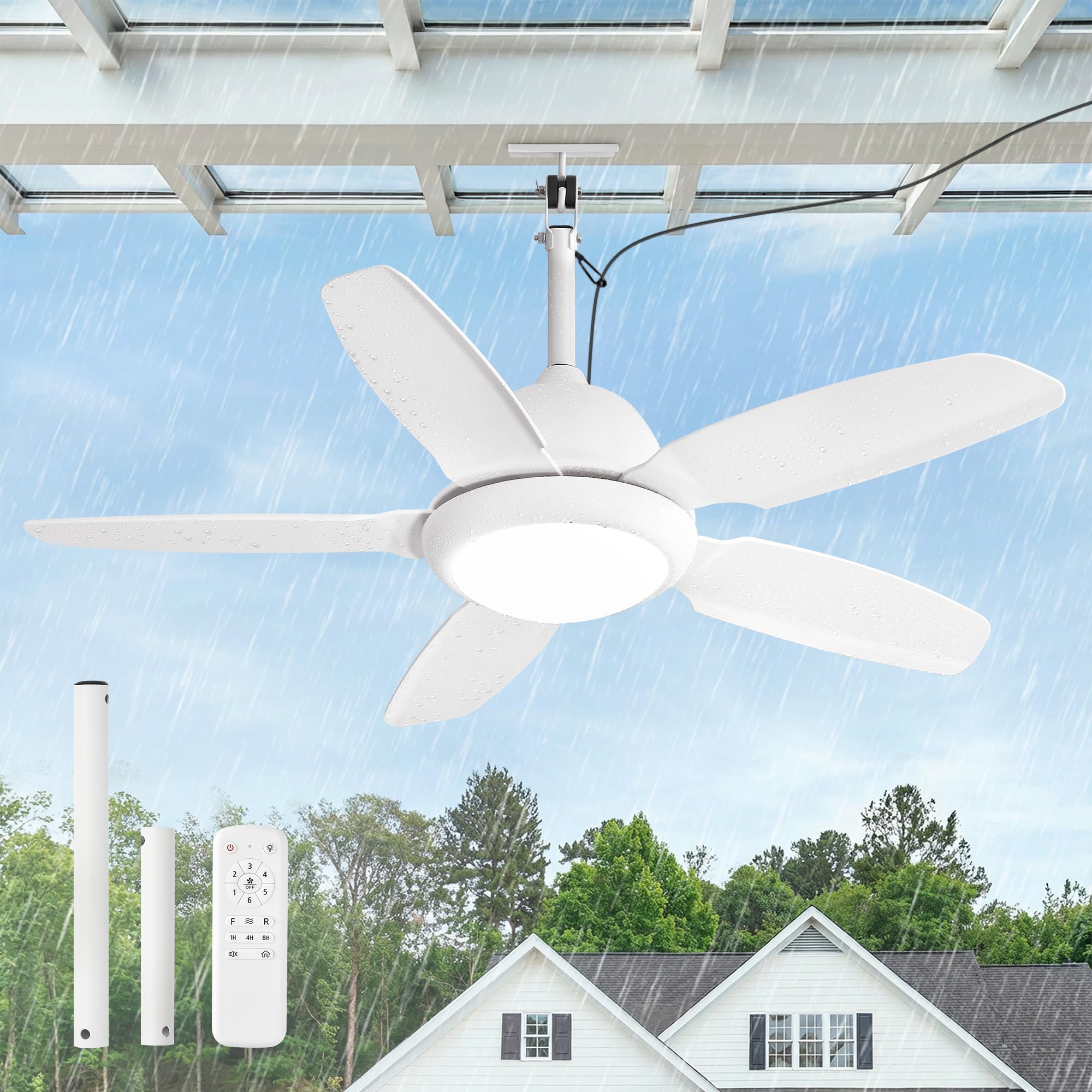 Photo 1 of ******PARTS******Fanbulous 42 Inch Waterproof Outdoor Ceiling Fan with Lights and Remote,IP65 Hanging Gazebo Fan with 3CCT 6-Speed DC Motor,White Wet Rated Plug in Ceiling Fan with Cord for Patios Porch Pergola