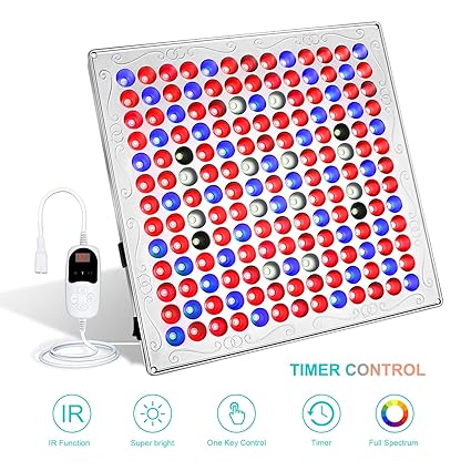 TOPLANET 75W Led Pflanzenlampe mit Zeitschaltuhr Reflektor Grow Light 24H Zyklus Timer IR Rot Blau Licht für Gewächshaus Inne