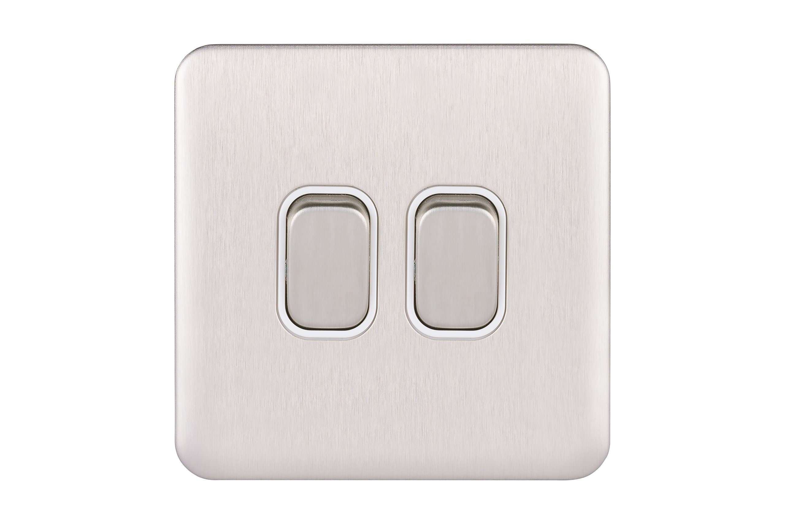 Schneider Electric Lisse Screwless Deco - Double 2 Way Light Switch, 10AX, GGBL1022WSS, Stainless Steel with White Insert