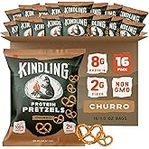 Kindling Protein Pretzels - Churro| Protein-Packed Snack Size Bags | Kosher | 8-9g Protein Per Serving | No Artificial Flavors, Soy-Free | Lunches, Office Snacks, & On-the-Go | 16-Count (1.06oz Bags)