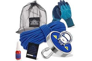 Mytracpro Magnet Fishing Kit, 600 lbs Fishing Magnets with 65 FT Nylon Rope, Single Sided Neodymium Magnet for Retrieving in Rive