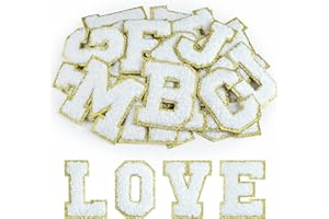 Morcheiong 26Pcs Self Adhesive Chenille Letter Patches A-Z, Chenille Letters for DIY Clothing, Fabric, Shoes, Bags (White)