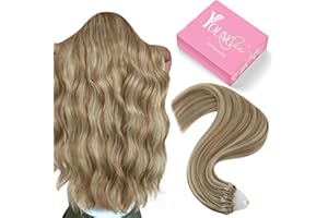 YoungSee Microbead Hair Extensions Highlight Microlink Hair Extensions Human Hair Light Brown Highlight Blonde Micro Beads Hair Extension Short 14In 50s 50g