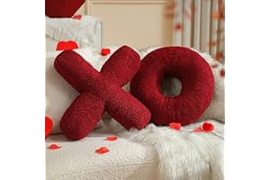 EastTree XO Pillows, Valentine's XO Shaped Pillow, Wine Red XO Throw Pillows, Love Pillows Gifts, Ultra Soft Teddy Fleece Valentine's Pillows, Women Girls Kid Valentine's Day Room Decor 14x14 Inch