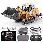RC Bulldozer for Adults 1:50, RC Dozer &amp; Loader with Metal Bucket &amp; Tracks | Lead Screw Drive, Independent Ripper, 2.4GHz LCD Remote, Lights &amp; Sounds, 2 Batteries, Outdoor Play, Portable Carry Case