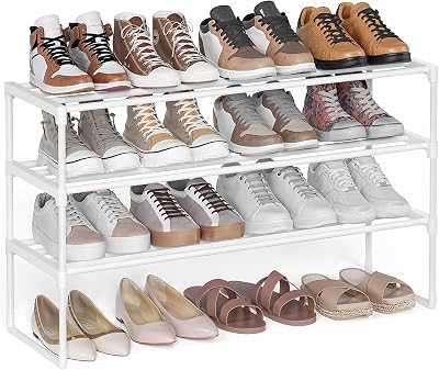 SONGMICS 3-Tier Shoe Rack Storage Organizer 30x92x55 cm Pearl White LSA303W03
