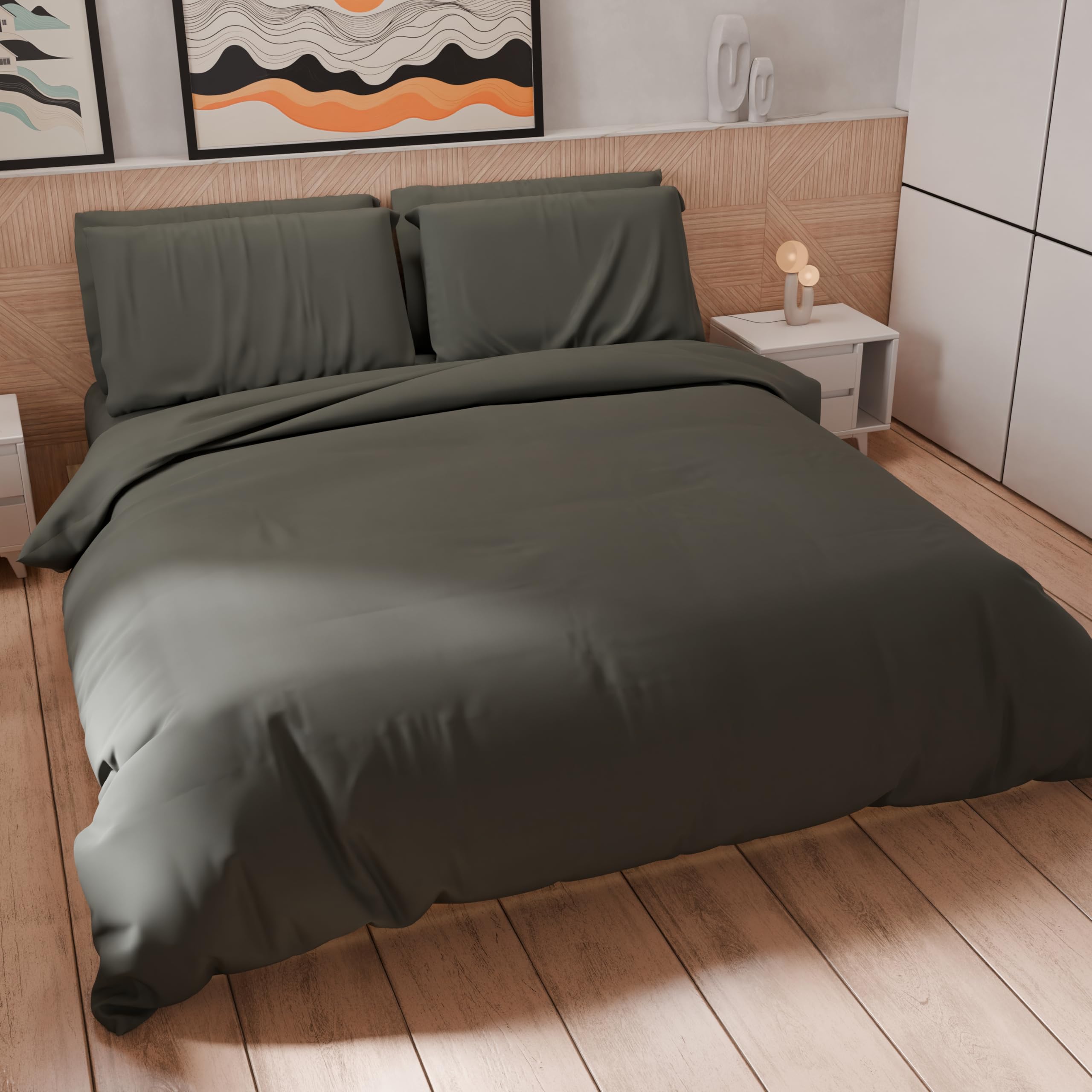 PETTI Artigiani Italiani - Double Duvet Cover Set 250 x 200 cm (2 Pillowcases 50 x 80 cm Included), Soft Microfibre Duvet Cover Set, Plain Dark Grey