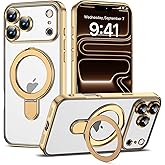 ETPESOK Compatible with iPhone 17 Pro Case with Invisible Magnetic Ring Stand [Compatible with Mag-Safe] [Full Camera Lens Protector] Plating Clear Phone Case for iPhone 17 Pro 6.3", Gold