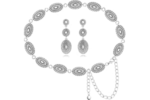 Trinckle Western Belt for Women Country Jewelry with Western Earrings, Cowgirl Chain Belt Matching Country Concert Outfit, Vi