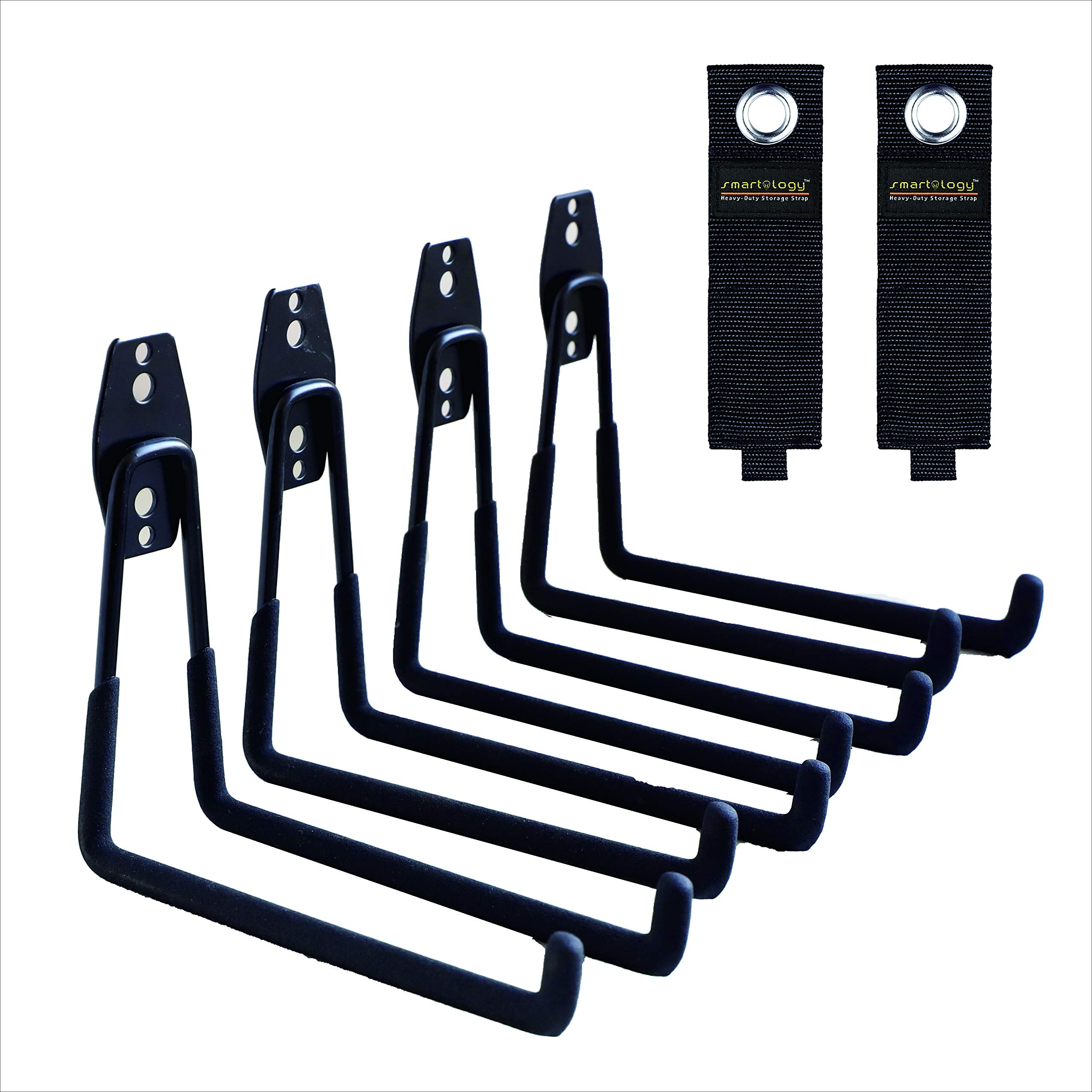 Garage Hooks, 4 Pack Wall Mount Storage Hanger with 2 Extension Cord Holder Organizer, Heavy-Duty 7.5 inch Long Hooks for Ladder, Ski, Sports, Utility, Garden Tool, Hose Storage Rack Organizer Image