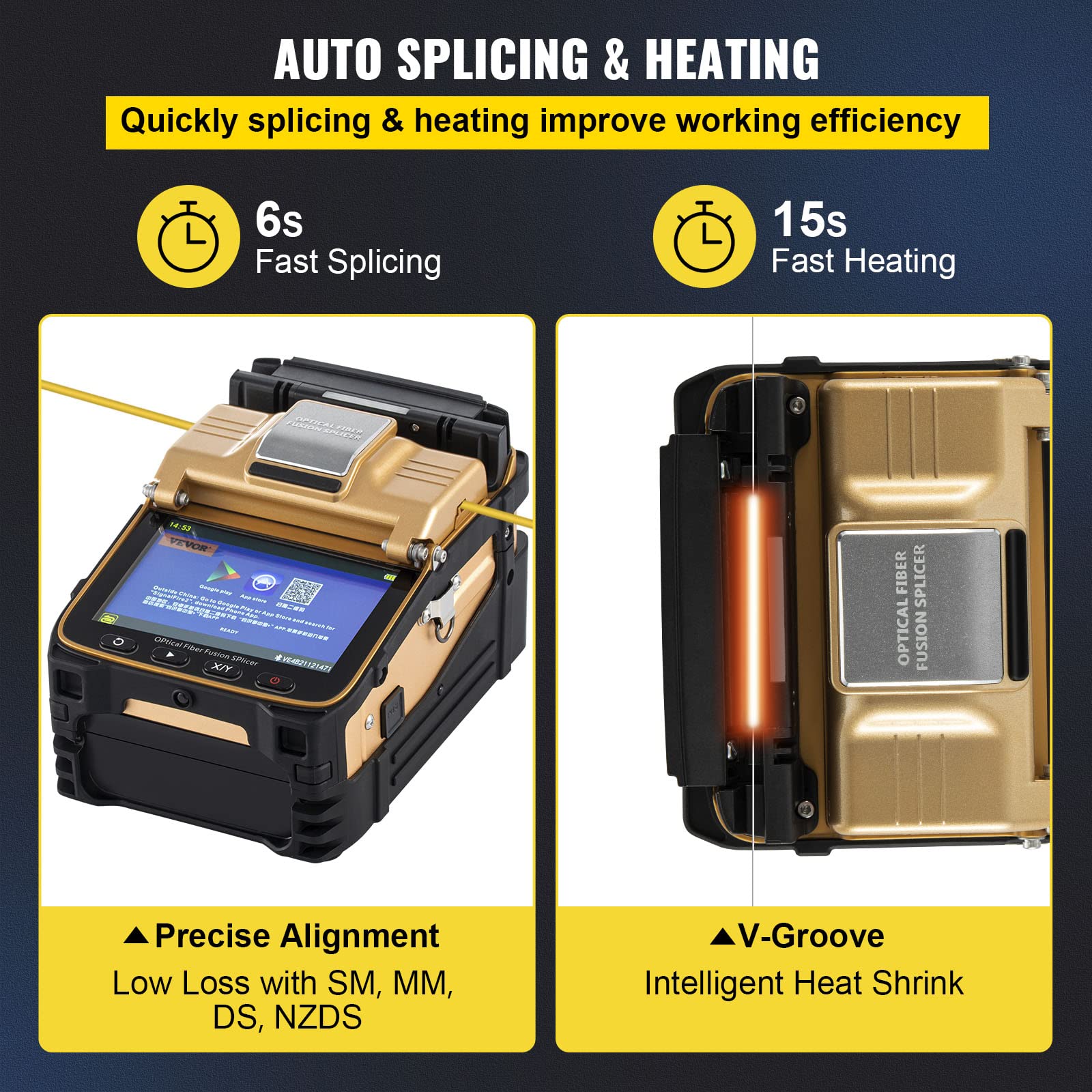 Mophorn Fiber Fusion Splicer AI-8 with 6 Seconds Splicing Time,Fusion Splicer Machine Melting 15 Seconds Heating, Automatic Fiber Optical Fusion Splicer for Optical Fiber & Cable Projects