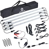 12V LED Interior Light Bar Kit, 4 Bars White Adjustable Brightness RV Camping Lights - Waterproof IP67, Magnetic &amp; Strap Mount, Portable Lighting for Tent, Car, Trailer, Boat, Truck, Off-Road, Cabin