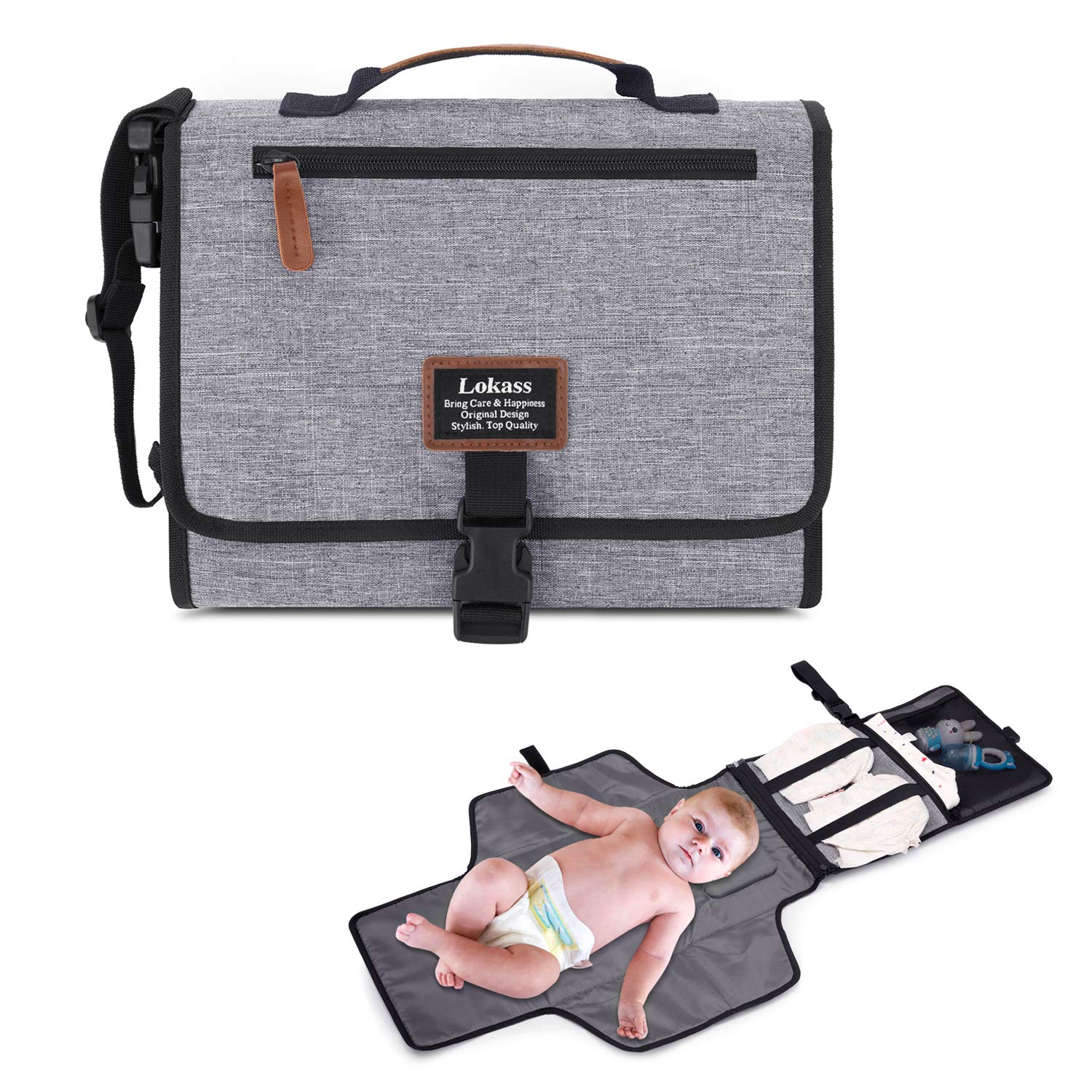 Lokass Portable Baby Changing Pad Travel Changing Mat Lightweight Diaper Clutch With Stroller Strap For
