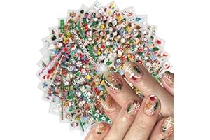 HPYFOI 30 Sheets Christmas Nail Stickers for Women Girls & Kids - Santa,Reindeer,Stockings,Xmas Tree,Gingerbread Man,Snowman & Snowflake Design - Festivel Holiday Nail Decals,Self-Adhesive DIY Manicure Decor