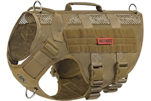 OneTigris No Pull Tactical Dog Harness for Medium Dog, Aire Mesh Dog Vest Harness, Breathable Military Molle Vests with Handles, Service Dog Vest for Walking Hiking Training (M, Brown)