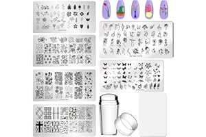 AddFavor Nail Stamper Kit 6pcs Nail Stamping Plate Flower Butterfly Fish Shell Leaves Geometry Image Template Stamper Plate with Clear Silicone Nail Stamper and Scraper Manicure Stencils Tools