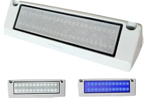 Wave One Marine | Dual Color 9" LED Exterior Porch Patio Angle Light | 12v Volt 2400 Lumen Fixture Replacement Lighting RVs Boat Travel Trailer Camper RV Awning Outdoor (White Housing, White | Blue)