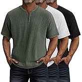 Riyiper 3 Pack Men's Waffle T Shirts Casual Knit Short Sleeve Shirts Basic Cotton Summer Solid Lightweight Tees