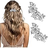 MBAIYO 2Pcs Crystal Flower Hair Clips, Silver Rhinestone Hair Pins Rhinestone Bridal Hair Accessories Diamond Hair Clips Floral Style Wedding Headpiece for Brides Women Girls