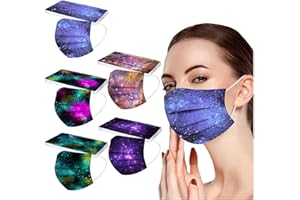 50PCS Colorful Tie Dye Disposable Face_Masks with Design,Cute Glitter Galaxy Patterned for Adult Women Holiday Decorative