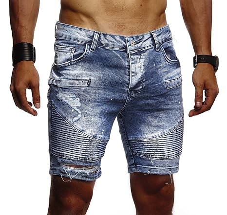 LEIF NELSON Herren Sommer Kurze Jeans Shorts Biker Jogger Kurze Hose Jeanshose Basic Chinos Cargo Hose 5-Pocket Destroyed Use