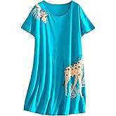 PNAEONG Women's Cotton Nightgown Sleepwear Short Sleeves Shirt Casual Print Sleepdress