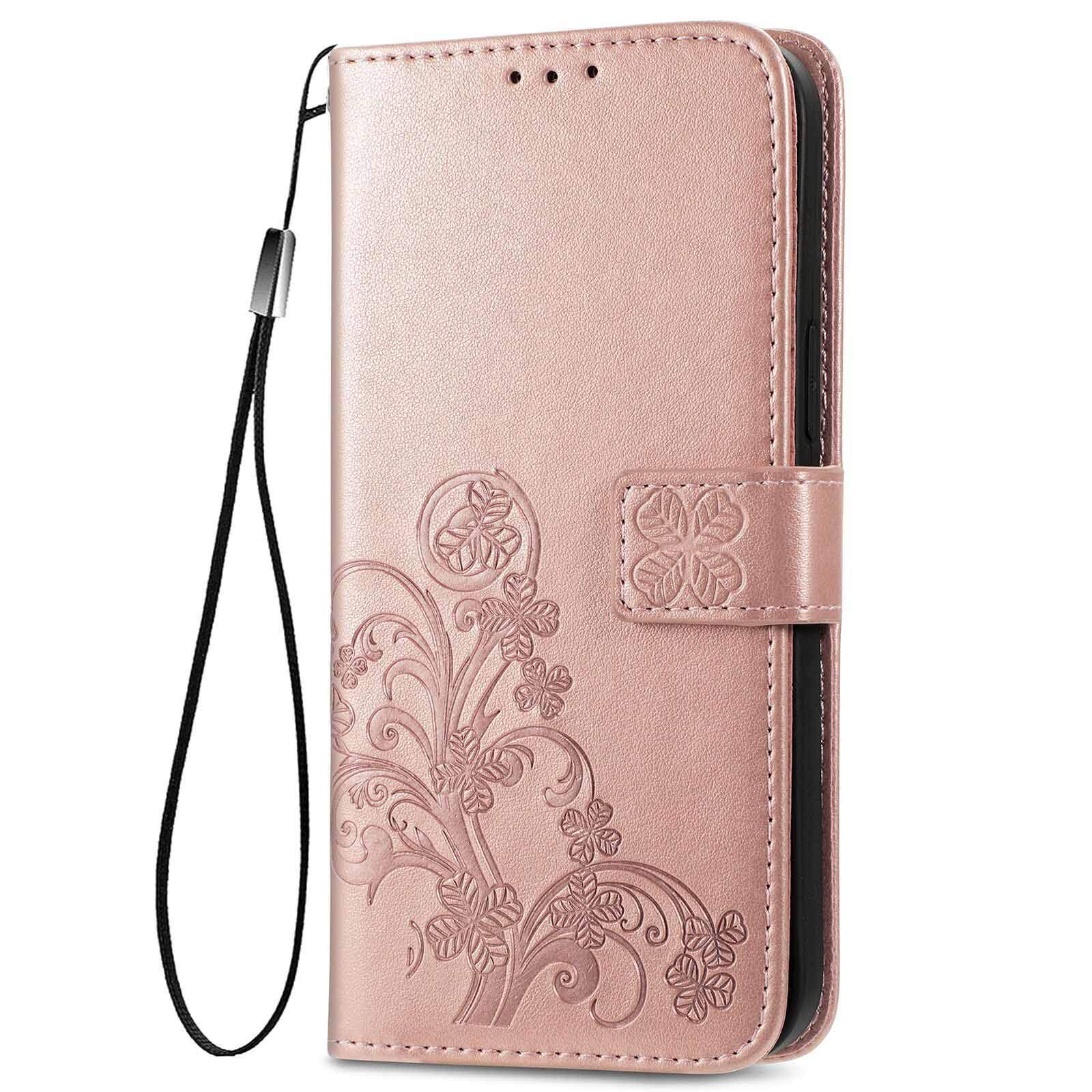 GOKEN Case for Honor X7, TPU/PU Leather Flip Wallet Cover, Magnetic Closure Phone Shell with Cash & Card Slots & cute pattern, Rose Gold