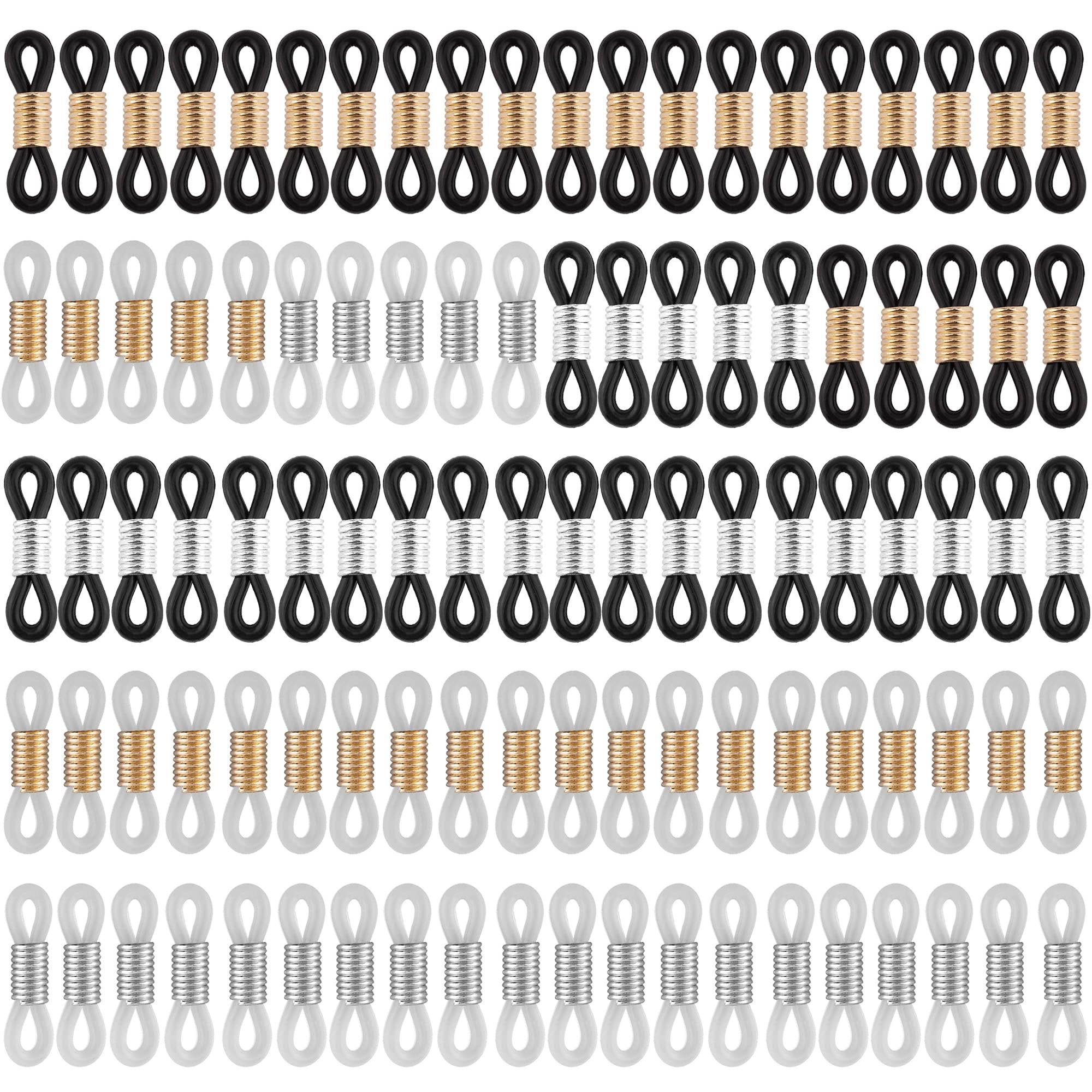 Pack of 100 Glasses Chain End Connectors Glasses Chain Holder Adjustable Silicone End Connectors Non-Slip Ends Holder Glasses Chain Holder Rubber Connector End Chain Strap for Glasses Frame