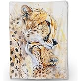 Ti Caldi Watercolor Cheetah Blanket - Soft Cozy Lightweight Flannel Throw Blanket for Couch, Bed, Travel, Outdoor | Warm Fuzzy Blankets for Adults Kids Women Men Boys 50×60 in