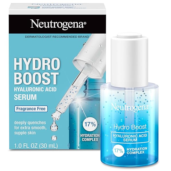 NEUTROGENA HYDRO BOOST HYALURONIC ACID SERUM FOR FACE & NECK, LIGHTWEIGHT DAILY HYDRATING SERUM WITH HYALURONIC ACID FOR DRY SKIN, OIL-FREE, NON-COMEDOGENIC, FRAGRANCE-FREE, 1 FL. OZ