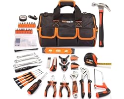 REXBETI 169-Piece Premium Tool Kit with 16 inch Tool Bag, Steel Home Repairing Tool Set, Large Mouth Opening Tool Bag with 19