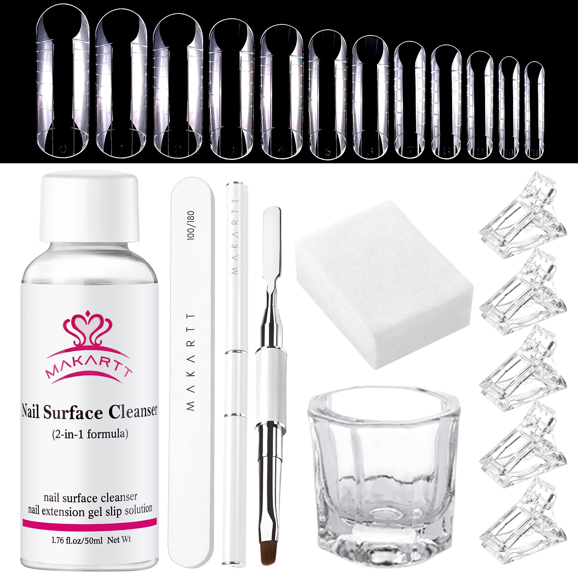Makartt Nail Extension Gel Application Tools Kit Slip Solution Nail Brush Glass Container Nails Clips Dual Forms Lint Free Nails Wipes Nail File All in One Nail Supplies Tools For Builder Gel