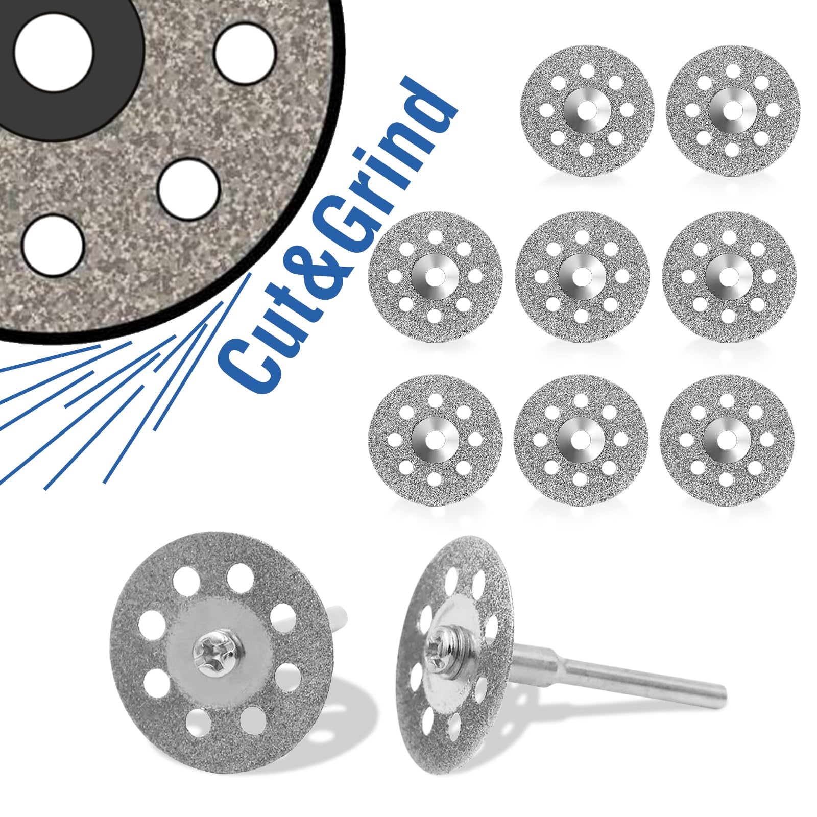 Lukcase 10 pcs Diamond Cutting Wheel Cut Off Discs Coated Rotary Tools W/Mandrel 22mm for Dremel