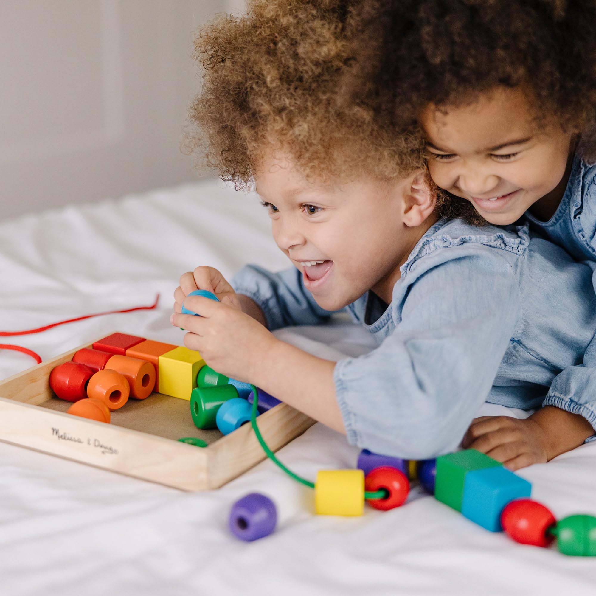 Melissa & Doug Primary Lacing Beads - Educational Toy with 8 Wooden Beads and 2 Laces