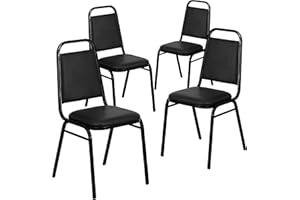Flash Furniture 4 Pack Hercules Series Trapezoidal Back Stacking Banquet Chair, Set of 4, Black Vinyl/Black Frame