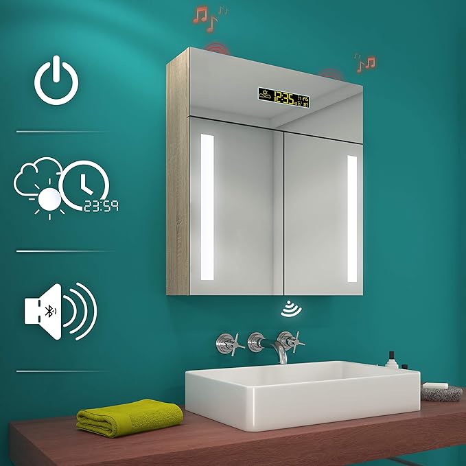 Artforma Personnaliser Armoire De Toilette Salle de Bain avec Miroir Lumineux 2 Portes 66