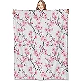 VODRM Cherry Blossom Branches Blanket,50x60in,Pink Floral Spring Throw Blankets,Gifts for Kids Girls Women & Nature Flower Lovers, Lightweight Soft Fleece Cozy,for Sofa Couch Bed Room Modern Decor