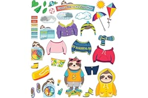 CARSON DELLOSA EDUCATION Carson Dellosa One World Sloth Weather Bulletin Board Set—Seasons and Weather Charts, Seasonal Accents and Articles of Clothing to Dress Sloth for The Weather, Homeschool or Classroom Décor (54 pc)
