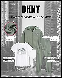 DKNY Girls 3-Piece Athletic Fleece Zip Sweatshirt