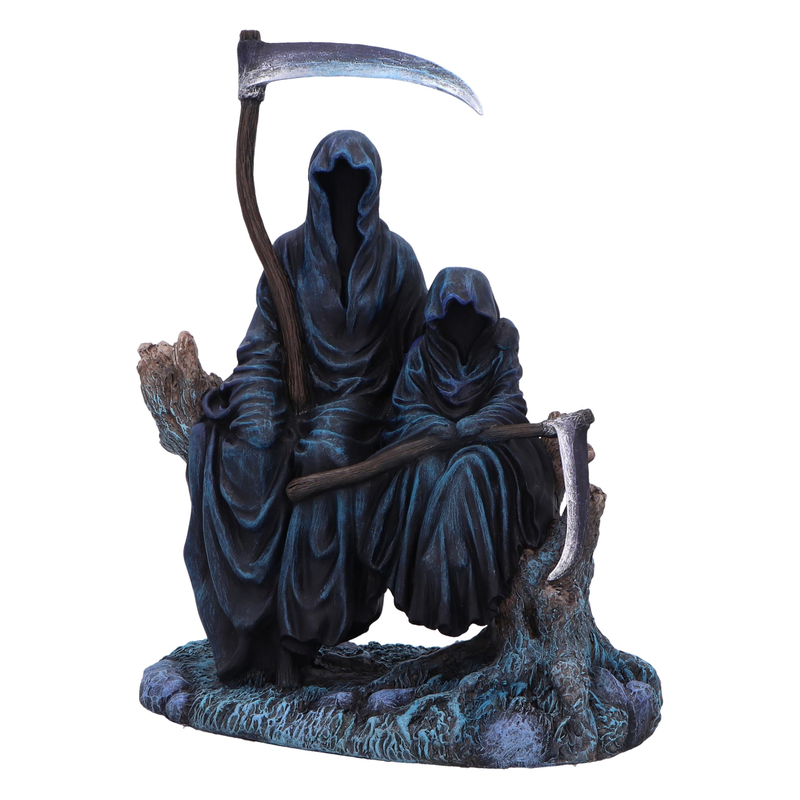 Nemesis Now Next in Line Figurine 19cm, Resin, Black, Reaper with Child Resting on Tree Ornament, Humorous Premium Horror Figure, Reaper Figurine, Cast in the Finest Resin, Expertly Hand-Painted