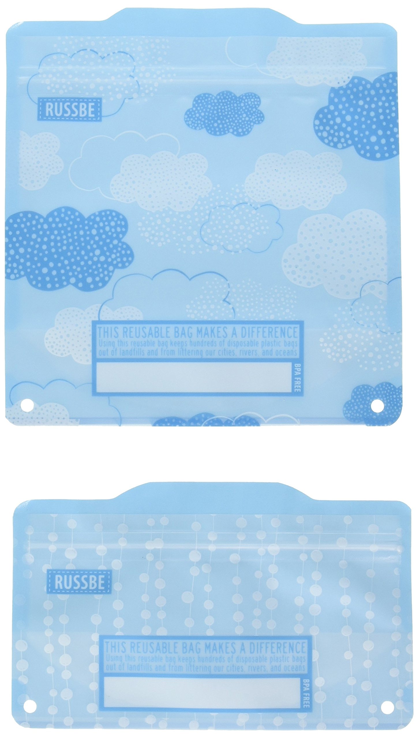 Russbe 18586 Clouds Reusable Snack & Sandwich Bags (Set of 4), Blue
