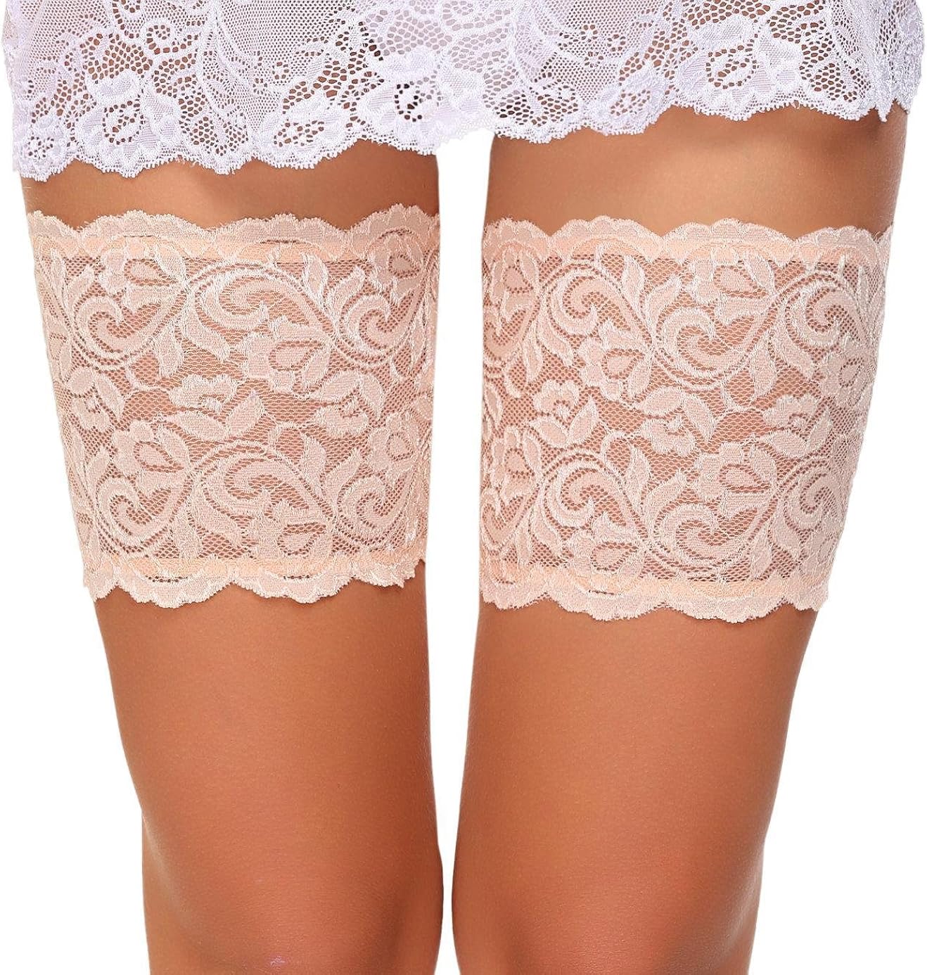 1//2, Beige-Satin Moltico Elastische Oberschenkelb/&auml;nder Gegen Reibung Spitze Anti Chafing Schenkel Band Beige Schwarz von Gabriella