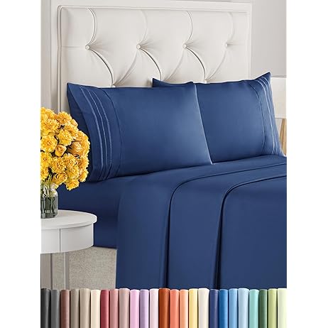 Queen Size 4 Piece Sheet Set - Comfy Breathable & Cooling Sheets - Hotel Luxury Bed Sheets for Women & Men - Deep Pockets, Easy-Fit, Soft & Wrinkle Free Sheets - Navy Blue Oeko-Tex Bed Sheet Set